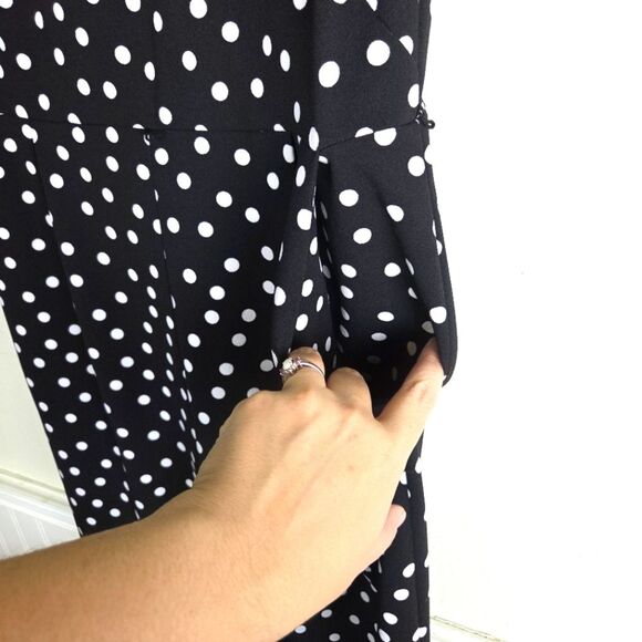 Women's Calvin Klein Black and White Polka Dot Maxi Jumpsuit Ruffled Sleeve 08 - Picture 8 of 13